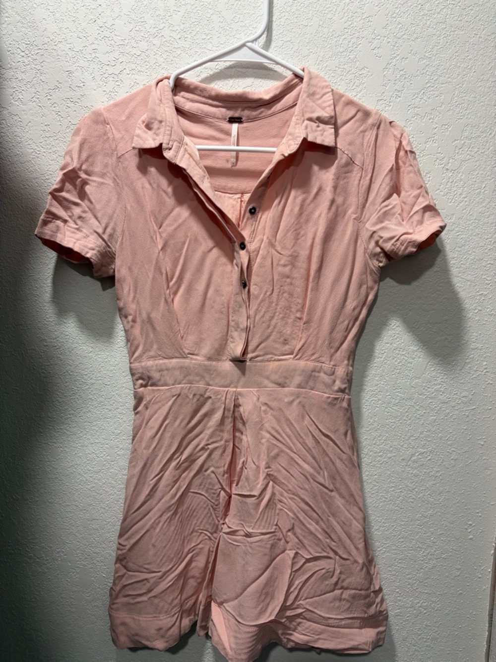 Free People Short-Sleeve Collared Mini Dress in Blush Pink